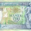 Five maltese liri note size