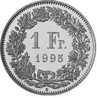 1 Swiss Franc coin Actual Size Image