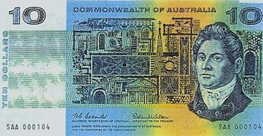 10 Australian Dollars Actual Size Image