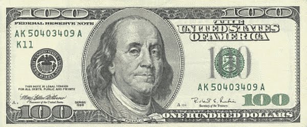 $100,00 BILL Actual Size Image