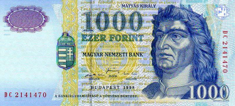 1000 Hungarian Forint note Actual Size Image