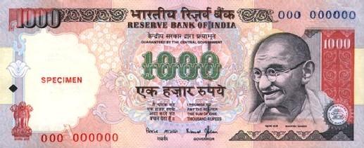 1000 Indian Rupee Note Actual Size Image