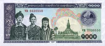 1000 Laos Kip banknote Actual Size Image