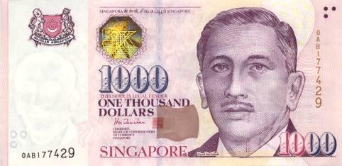 1000 Singapore Dollars Actual Size Image