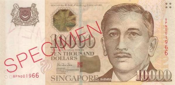 10000 Singapore dollar note Actual Size Image