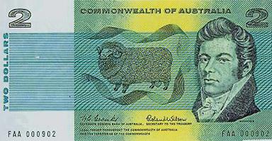 2 Australian Dollars Actual Size Image