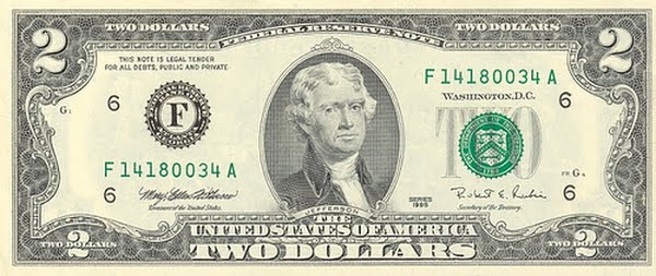 2 Dollar Bill Actual Size Image