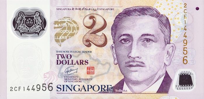 2 Singapore Dollars Actual Size Image