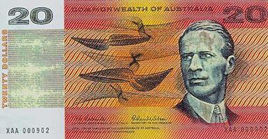 20 Australian Dollars Actual Size Image