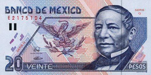 20 Mexican peso Actual Size Image