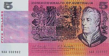 5 Australian Dollars Actual Size Image