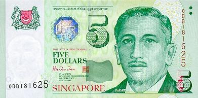 5 Singapore Dollars Actual Size Image