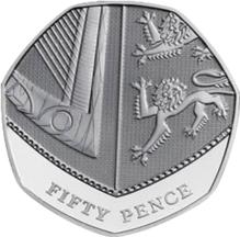 50 British pence coin Actual Size Image