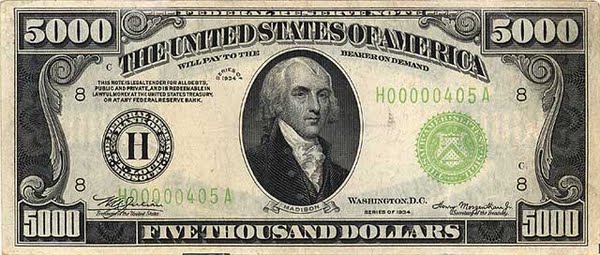 5000 Dollar Bill Actual Size Image