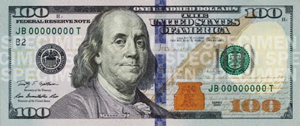American 100 Dollar Bill (2) Actual Size Image