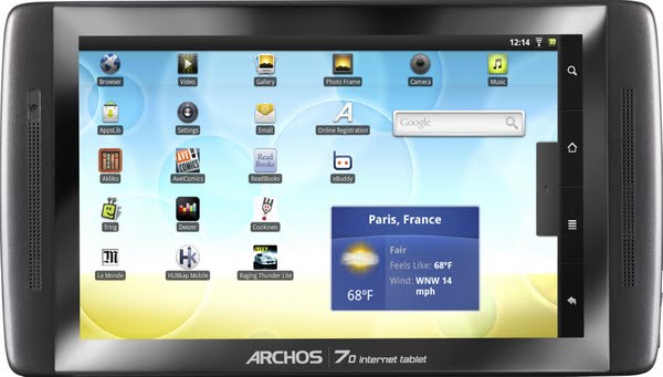 Archos 70 internet tablet Actual Size Image
