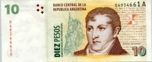 Argentine 10 Pesos Actual Size Image