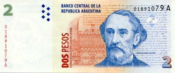 Argentine 2 Pesos Actual Size Image