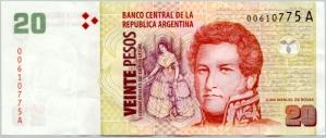 Argentine 20 Pesos Actual Size Image