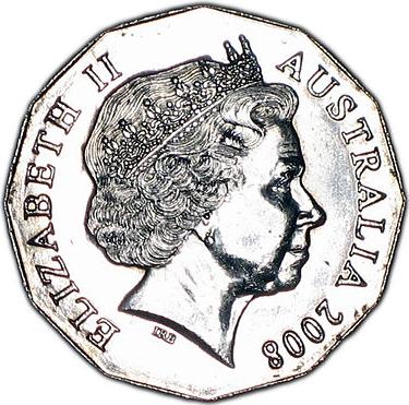 Australian 50 cent coin Actual Size Image