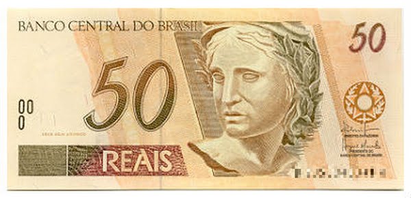 Brazilian 50 Real note Actual Size Image