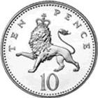 British 10 pence coin Actual Size Image