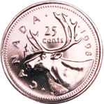 Canadian 25 cents Actual Size Image