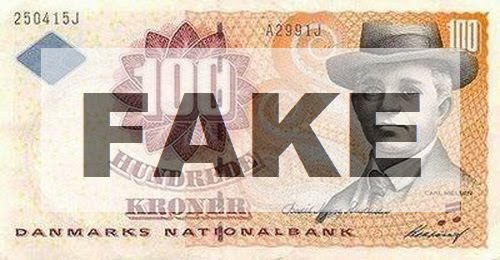 Dansk 100 kroner bill hundred kroner Actual Size Image