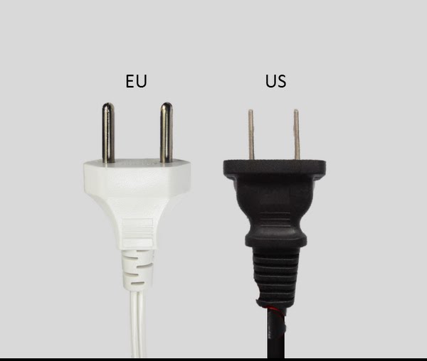 Europe vs. United States plugs Actual Size Image