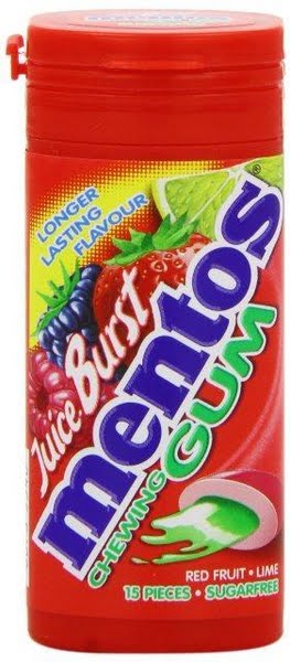 Mentos Juice Burst chewing gum 15 pieces Actual Size Image