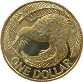 New Zealand 1 dollar coin Actual Size Image