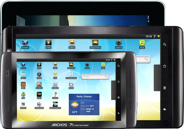 Sizecomparison of archos 101 archos 70 and ipad Actual Size Image
